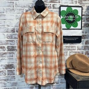 Plaid Button Down Shirt - Orange and Cream small